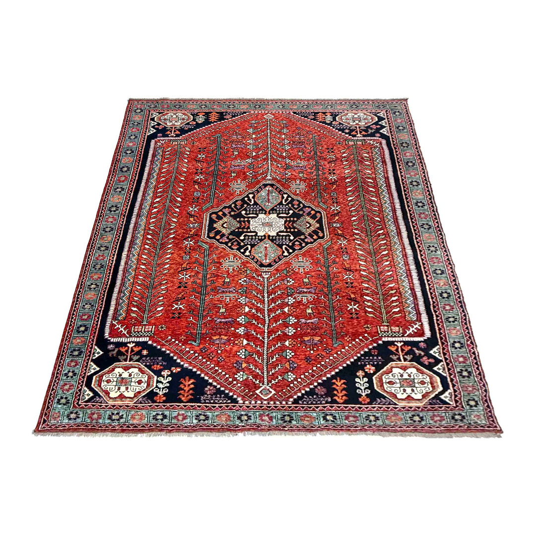 Red Afghan Shirazi Rug 8' 0" x 11' 3" Hand-Knotted detail