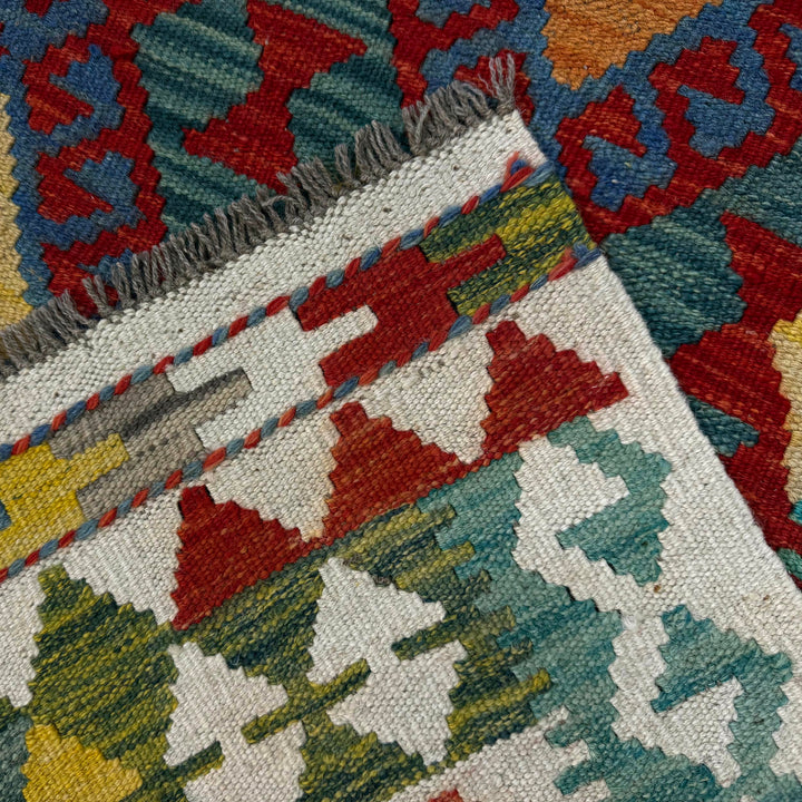 Afghan Vegetable Kilim Rug 3' 1" x 5' 9" Flat-Weave border