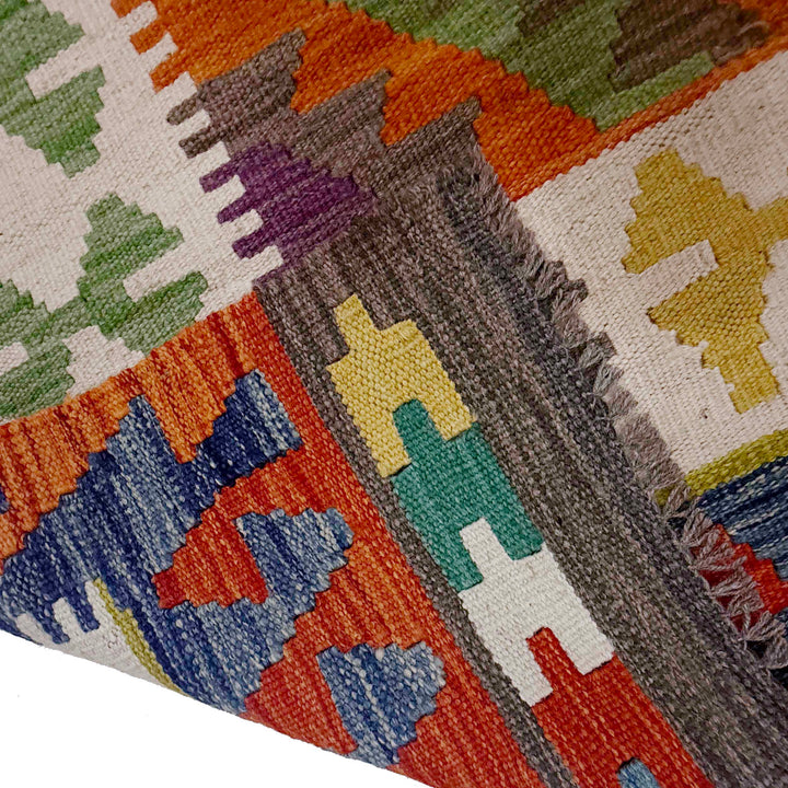 Afghan Vegetable Kilim Rug 6' 9" x 9' 7" Flat-Weave border