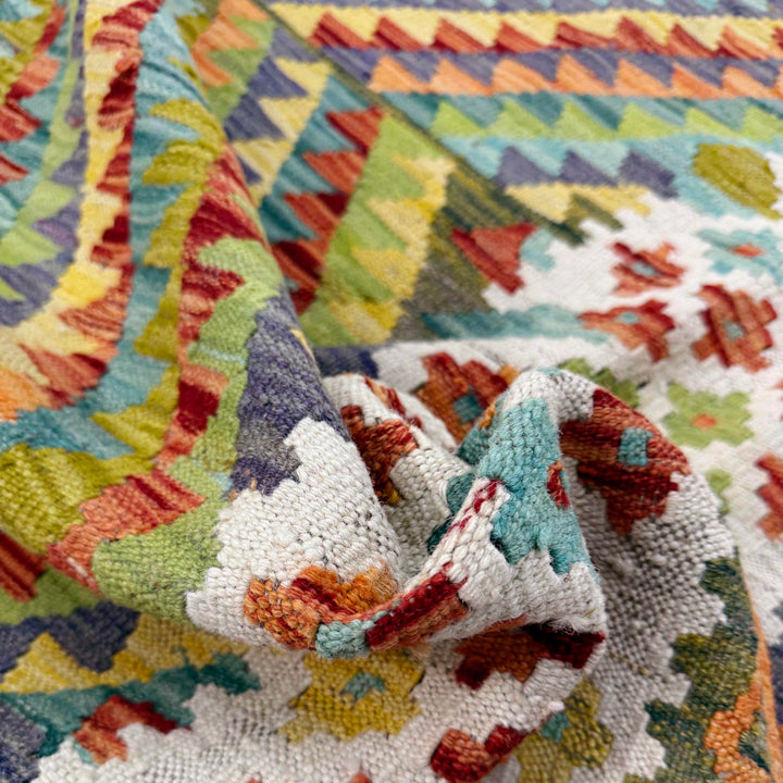 Afghan Vegetable Kilim Rug 6' 8" x 9' 3" Flat-Weave texture
