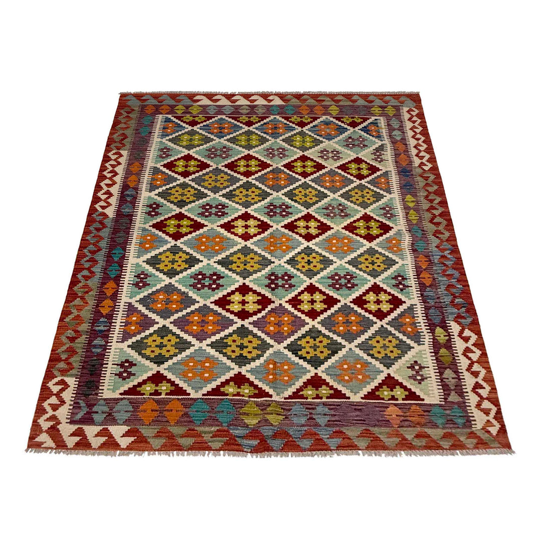 Afghan Kilim Rug 4' 11" x 6' 4" Flat-Weave detail