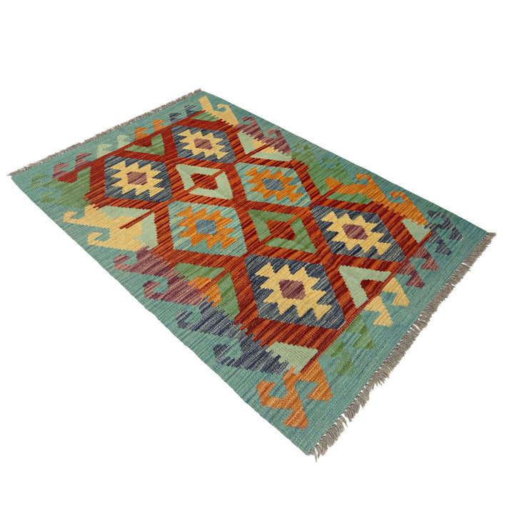 Afghan Vegetable Kelim Rug 2'7" x 4'1" Flat-Weave close-up