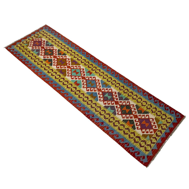 Afghan Kilim Runner 2' 7" x 9' 5" Flat-Weave close-up