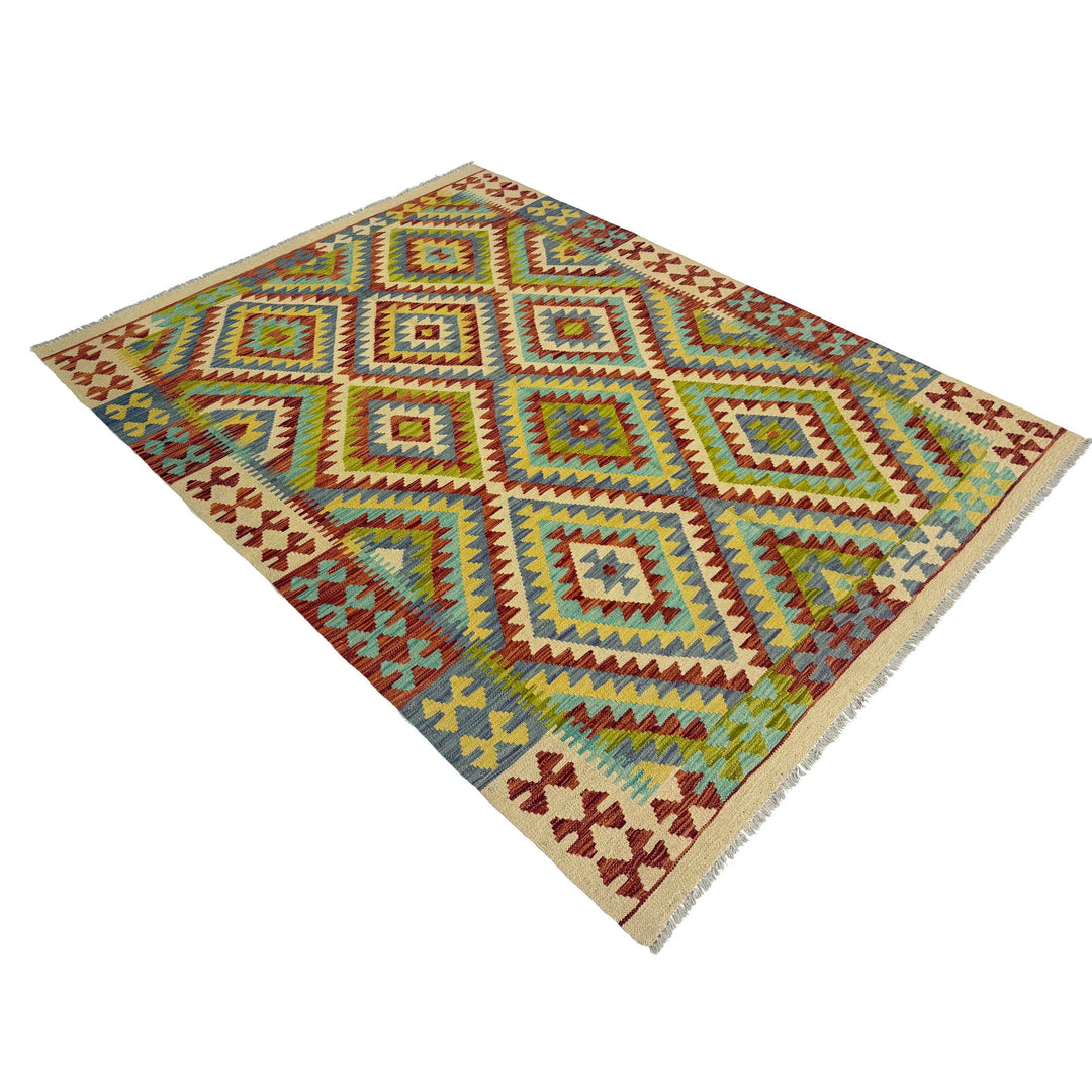 Afghan Kilim Rug 4' 10" x 6' 7" Flat-Weave view