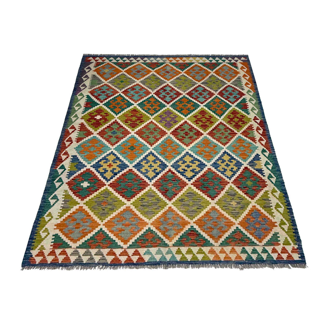 Afghan Kilim Rug 4' 11" x 6' 8" Flat-Weave | No. AL21853