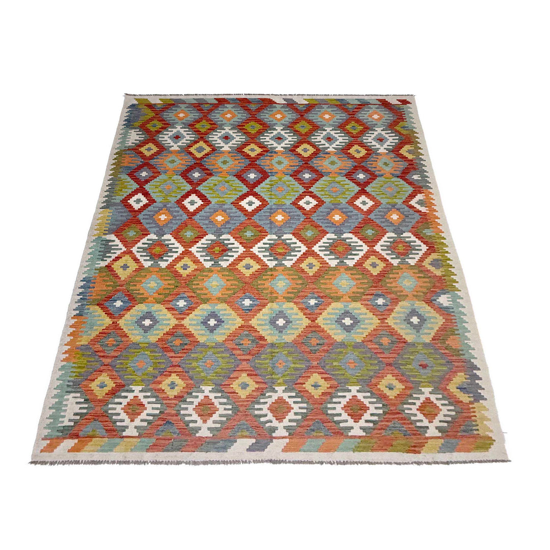 Afghan Vegetable Kilim Rug 6' 7" x 9' 5" Flat-Weave detail