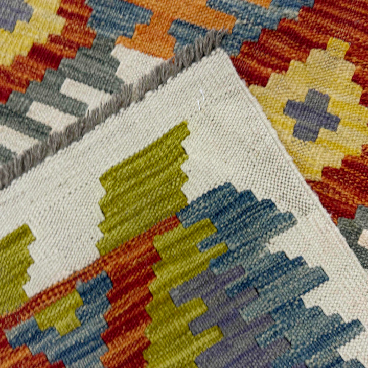 Afghan Vegetable Kilim Rug 6' 7" x 9' 5" Flat-Weave border