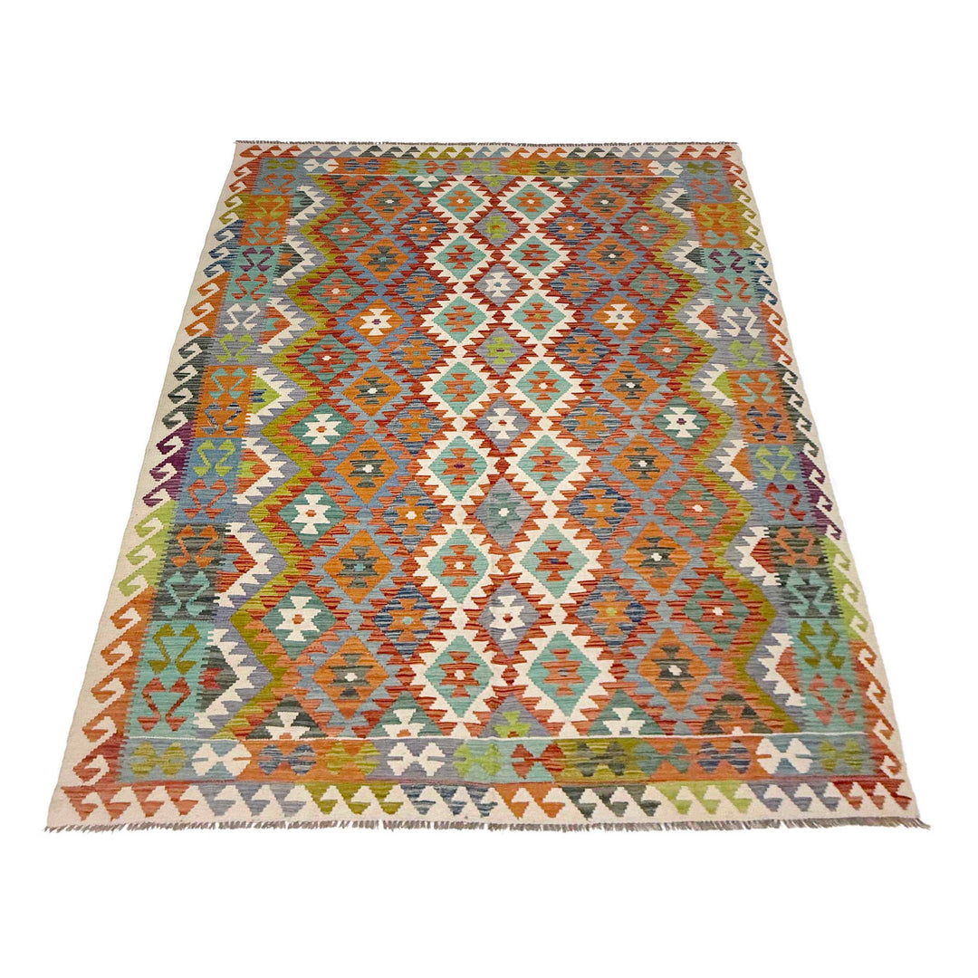 Afghan Kilim Rug 6' 10" x 9' 9" Flat-Weave detail