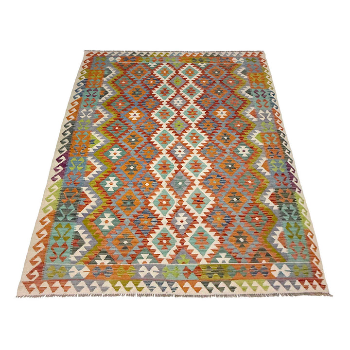 Afghan Kilim Rug 6' 10" x 9' 9" Flat-Weave detail