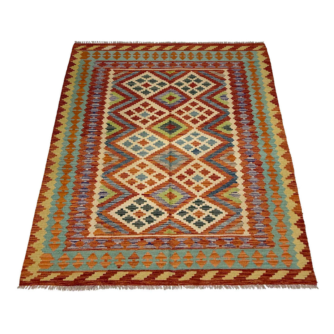 Afghan Vegetable Kilim Rug 4' 10" x 6' 4" Flat-Weave detail