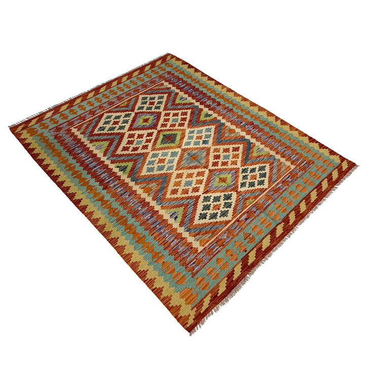Afghan Vegetable Kilim Rug 4' 10" x 6' 4" Flat-Weave view