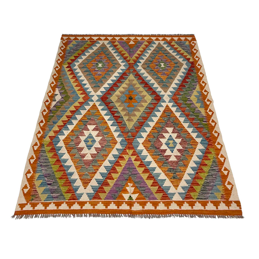Afghan Kilim Rug 4'11" x 6'5" Flat-Weave detail