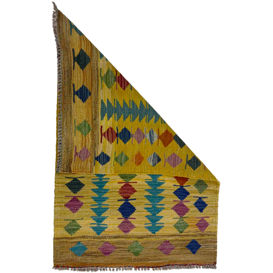 Afghan Kilim Rug 2' 1" x 3' 3" Flat-Weave detail