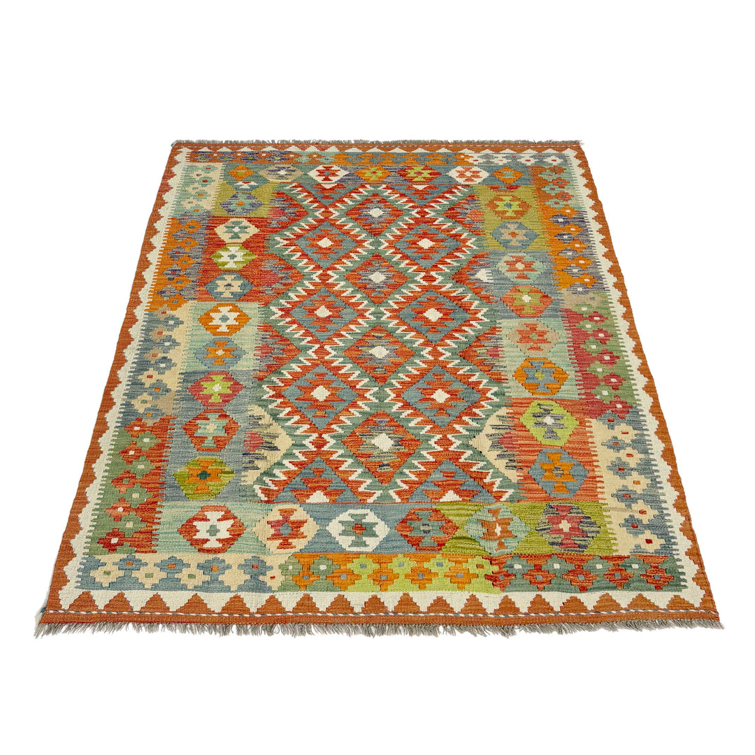 Afghan Vegetable Kilim Rug 5' 0" x 6' 6" Flat-Weave detail