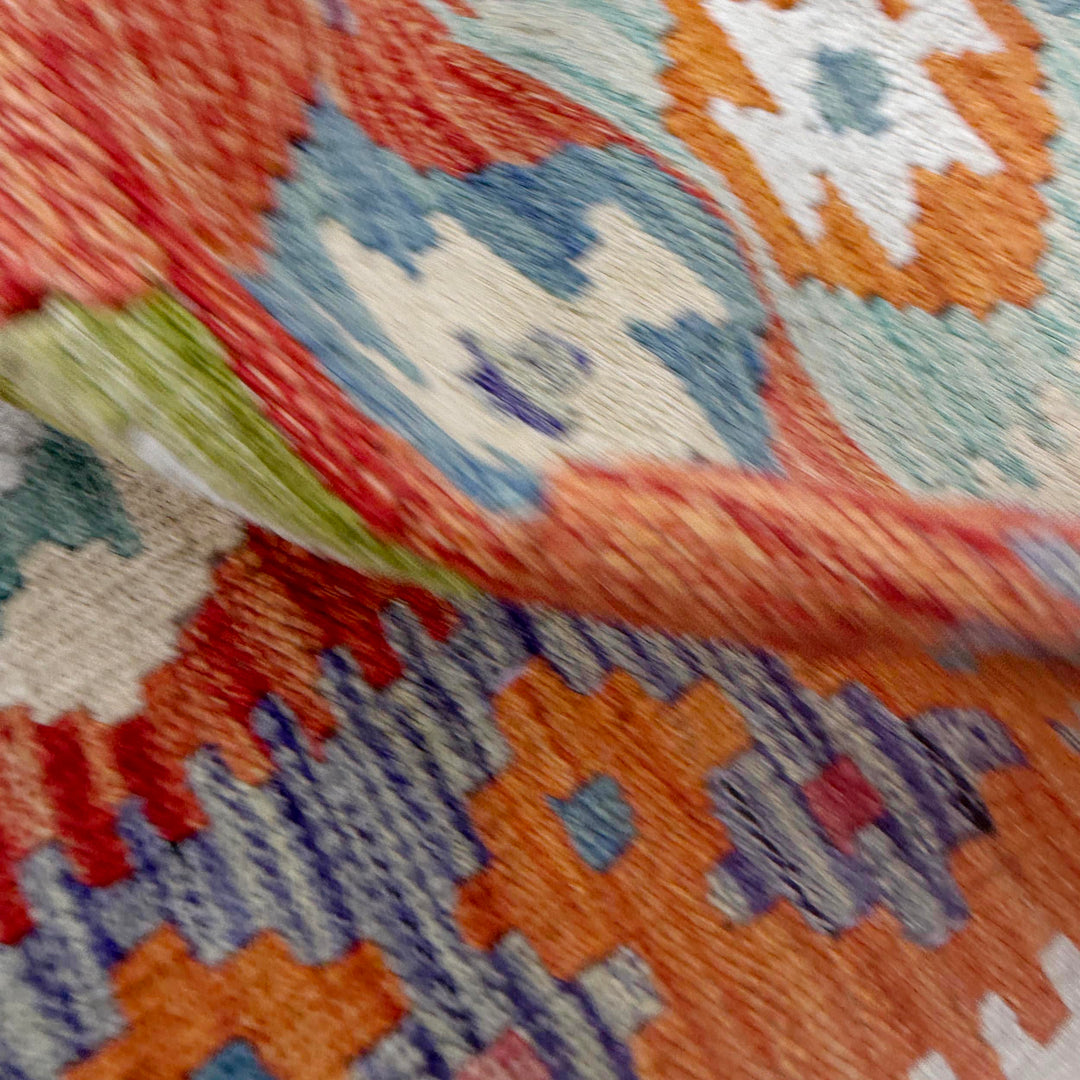 Afghan Vegetable Kilim Rug 5' 0" x 6' 6" Flat-Weave texture