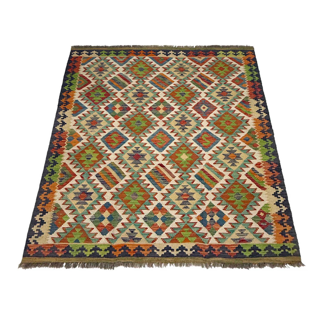 Afghan Kilim Rug 5' 3" x 6' 5" Flat-Weave detail