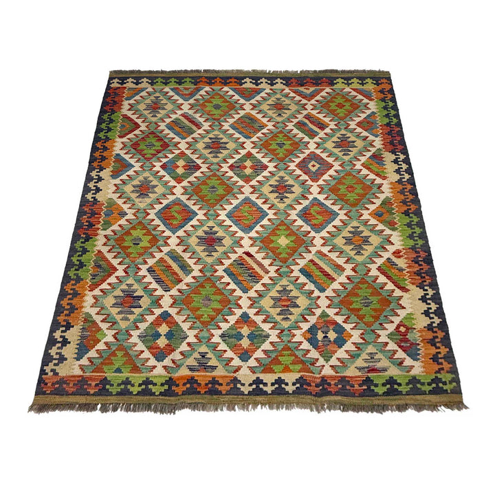 Afghan Kilim Rug 5' 3" x 6' 5" Flat-Weave detail