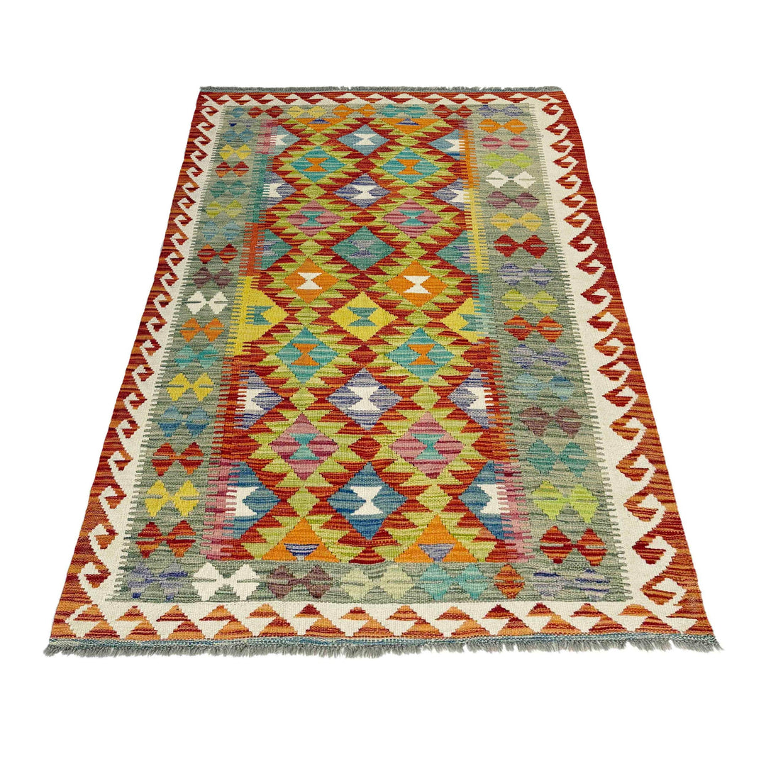 Afghan Vegetable Kilim Rug 3' 11" x 6' 5" Flat-Weave detail