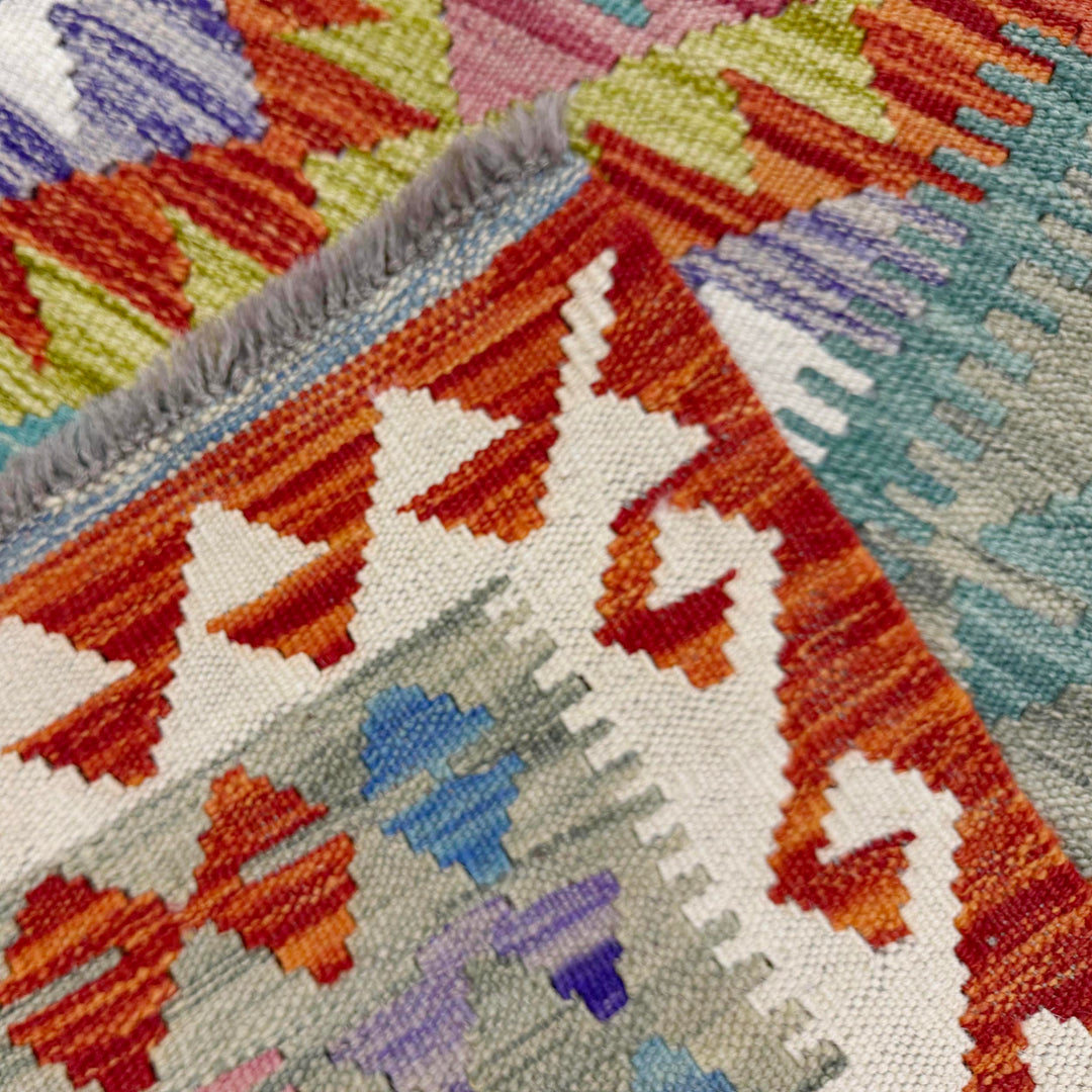 Afghan Vegetable Kilim Rug 3' 11" x 6' 5" Flat-Weave border