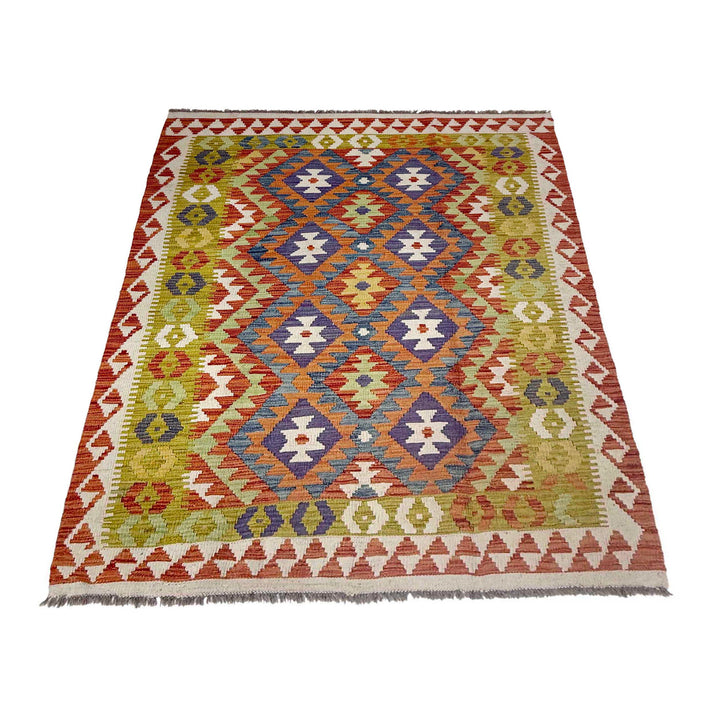 Afghan Vegetable Kilim Rug 4' 5" x 6' 4" Flat-Weave detail