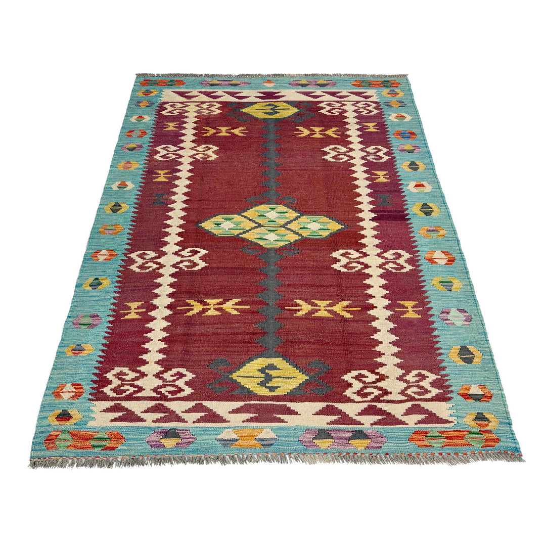 Afghan Vegetable Kilim Rug 4' 5" x 6' 7" Flat-Weave | No. AL342276