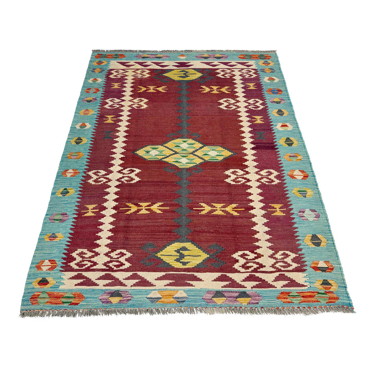 Afghan Vegetable Kilim Rug 4' 5" x 6' 7" Flat-Weave | No. AL342276
