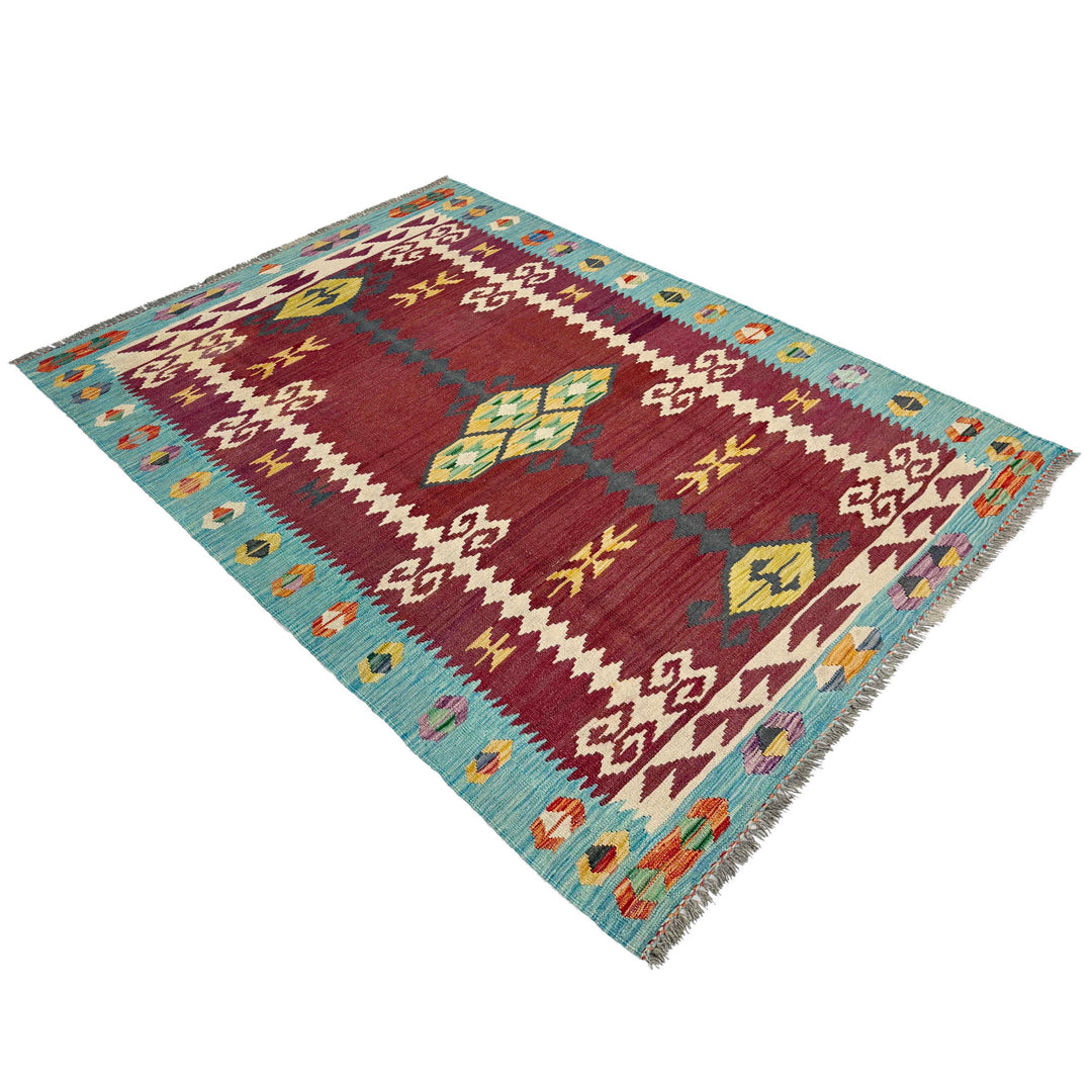 Afghan Vegetable Kilim Rug 4' 5" x 6' 7" Flat-Weave | No. AL342276