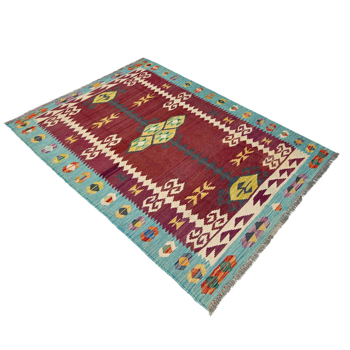 Afghan Vegetable Kilim Rug 4' 5" x 6' 7" Flat-Weave | No. AL342276