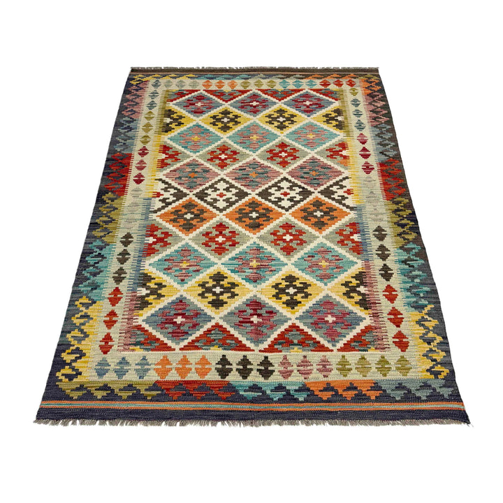 Afghan Vegetable Kilim Rug 4' 3" x 6' 5" Flat-Weave detail