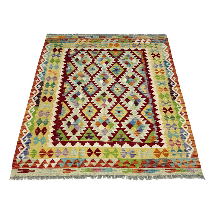 Afghan Vegetable Kilim Rug 4' 10" x 6' 4" Flat-Weave detail
