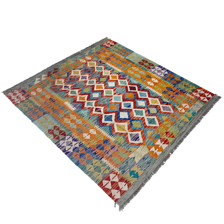 Afghan Vegetable Kilim Rug 4' 10" x 6' 8" Flat-Weave | No. AL880196