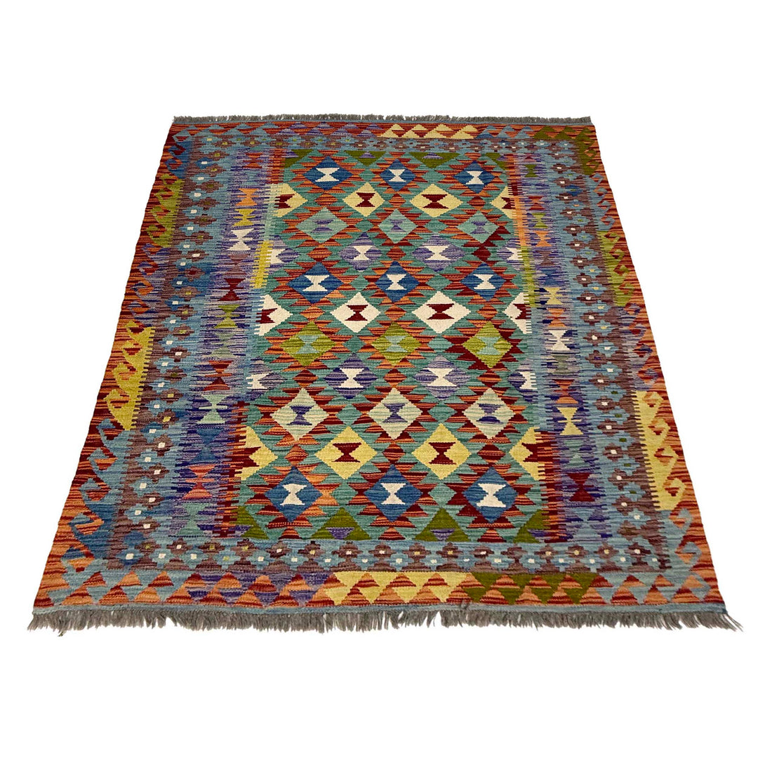 Afghan Kilim Rug 4'11" x 6'6" Flat-Weave detail