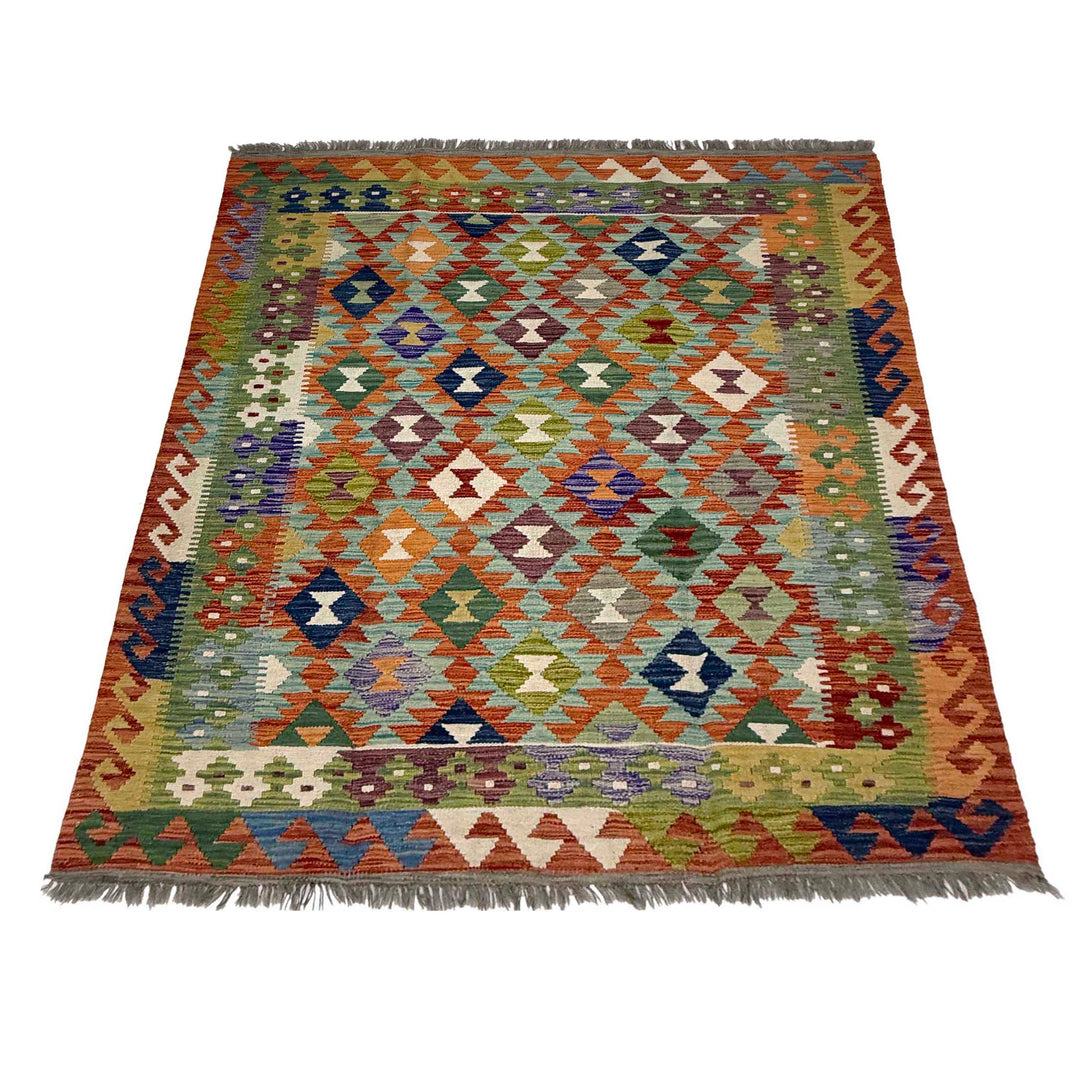 Afghan Kilim Rug 5' 1" x 6' 2" Flat-Weave | No. AL14254