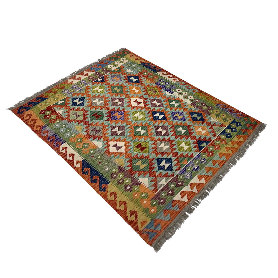 Afghan Kilim Rug 5' 1" x 6' 2" Flat-Weave | No. AL14254