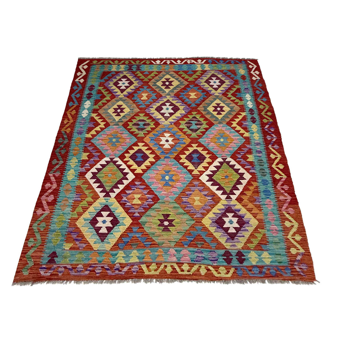 Afghan Kilim Rug 4'11" x 6'7" Flat-Weave detail