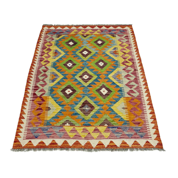 Afghan Vegetable Kilim Rug 3' 5" x 4' 10" Flat-Weave detail