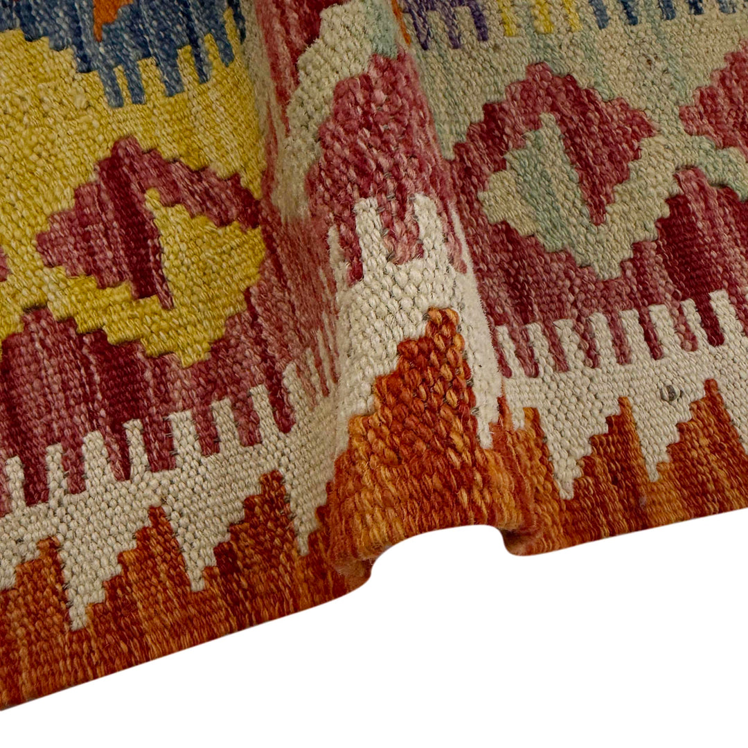 Afghan Vegetable Kilim Rug 3' 5" x 4' 10" Flat-Weave field