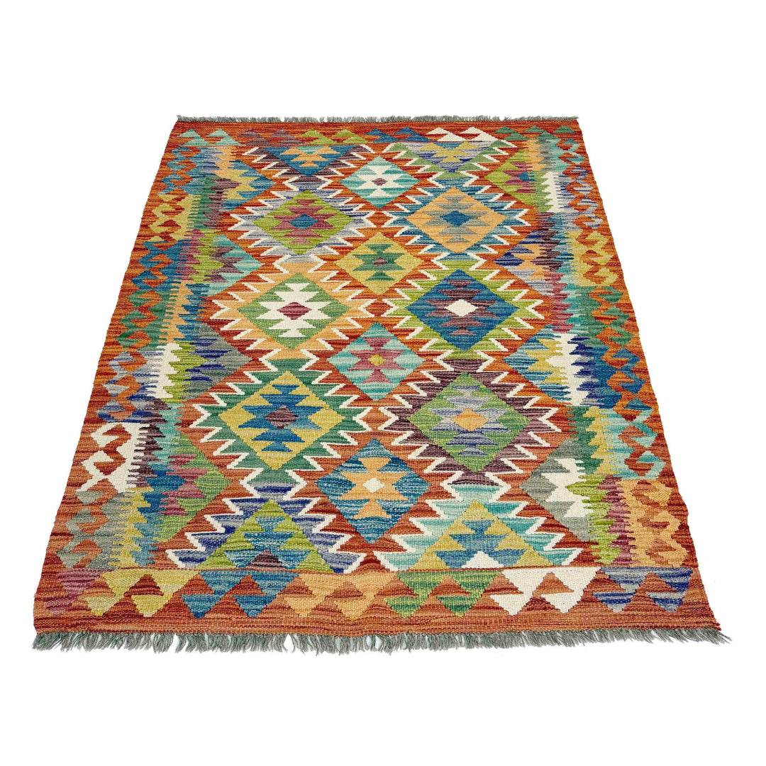 Afghan Vegetable Kilim Rug 3'7" x 4'11" Flat-Weave detail