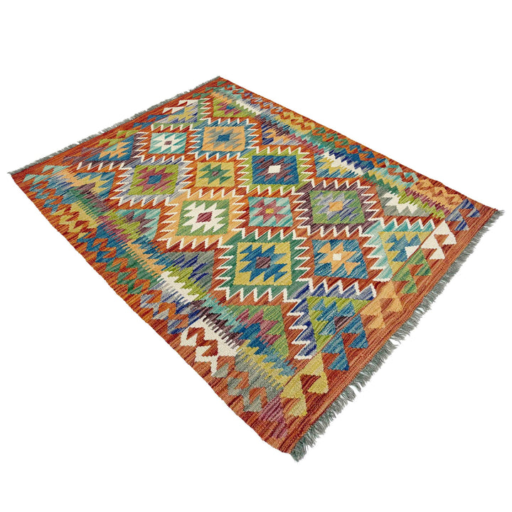 Afghan Vegetable Kilim Rug 3'7" x 4'11" Flat-Weave view