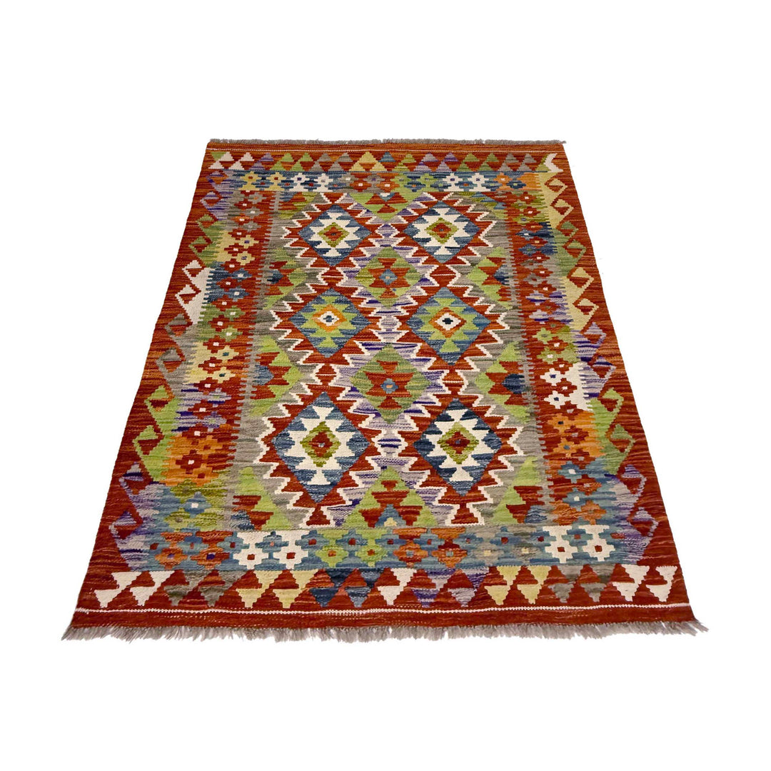 Afghan Kilim Rug 3' 5" x 4' 11" Flat-Weave detail