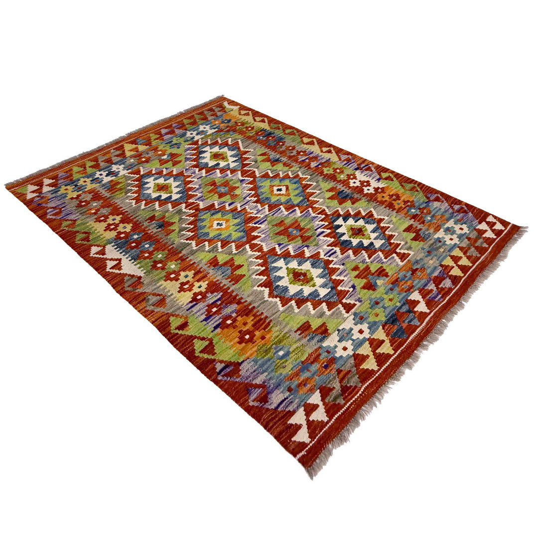 Afghan Kilim Rug 3' 5" x 4' 11" Flat-Weave view