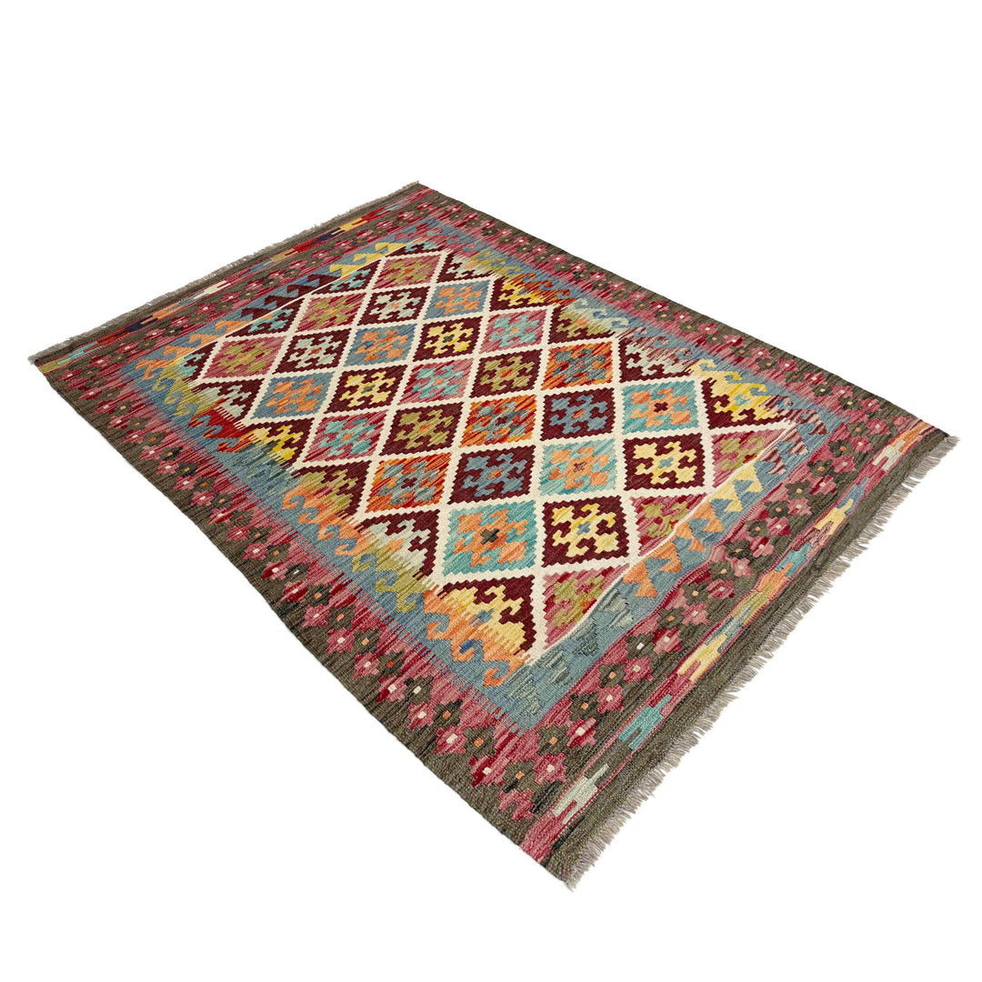 Afghan Vegetable Kilim Rug 4' 2" x 5' 9" Flat-Weave view