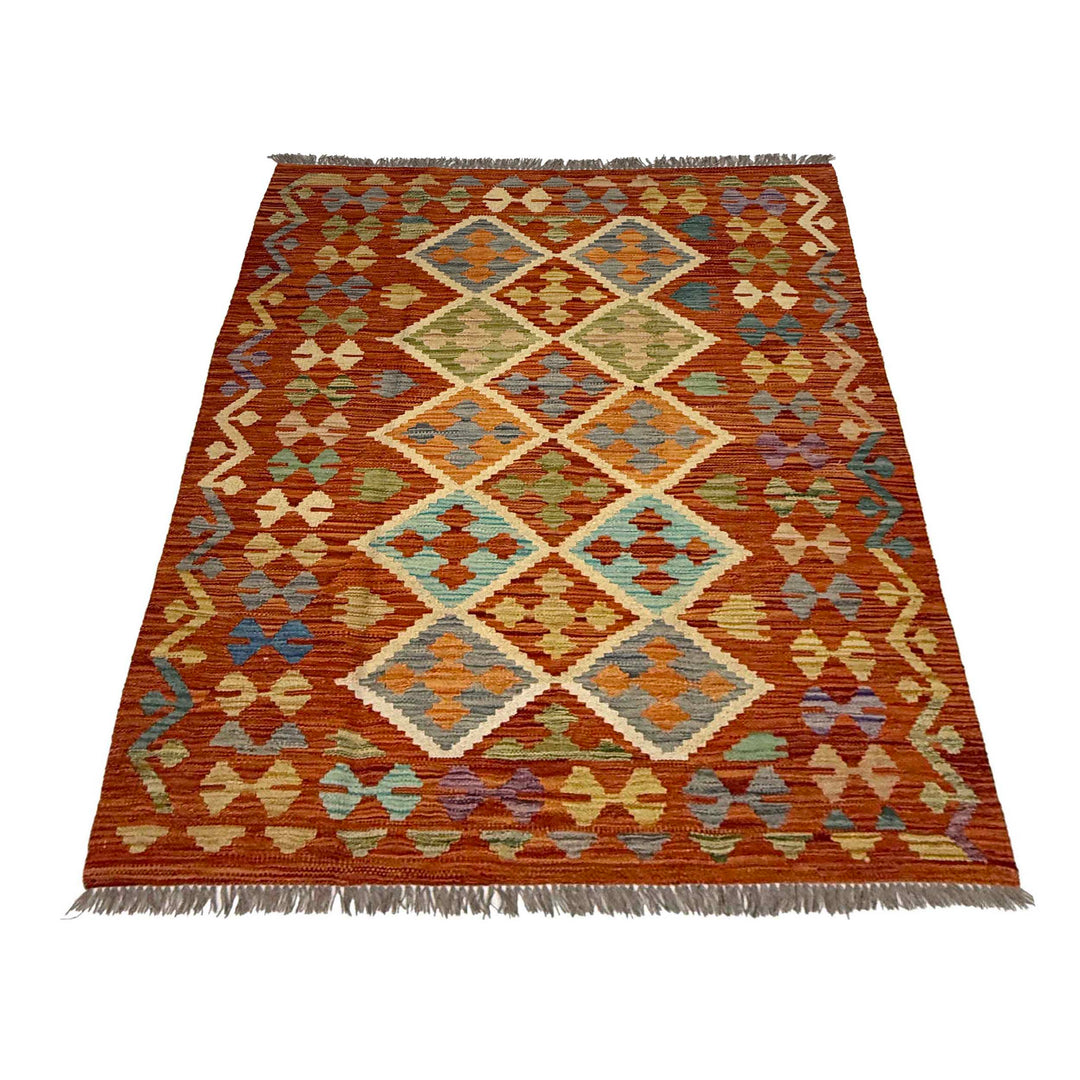 Afghan Kilim Rug 4' 2" x 5' 8" Flat-Weave detail