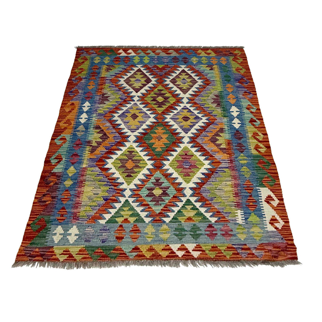 Afghan Kilim Rug 3' 5" x 4' 11" Flat-Weave detail