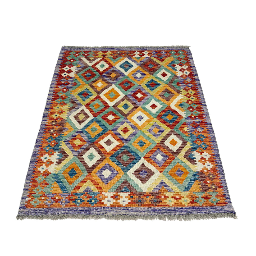 Afghan Vegetable Kilim Rug 3' 3" x 4' 8" Flat-Weave detail