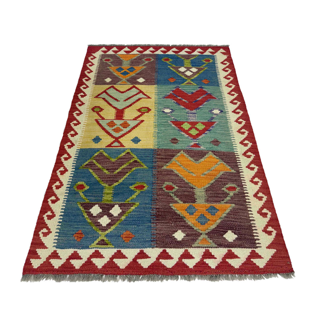 Afghan Kilim Rug 3' 1" x 4' 11" Flat-Weave | No. AL77076