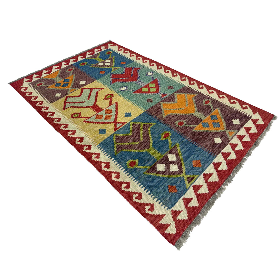 Afghan Kilim Rug 3' 1" x 4' 11" Flat-Weave | No. AL77076