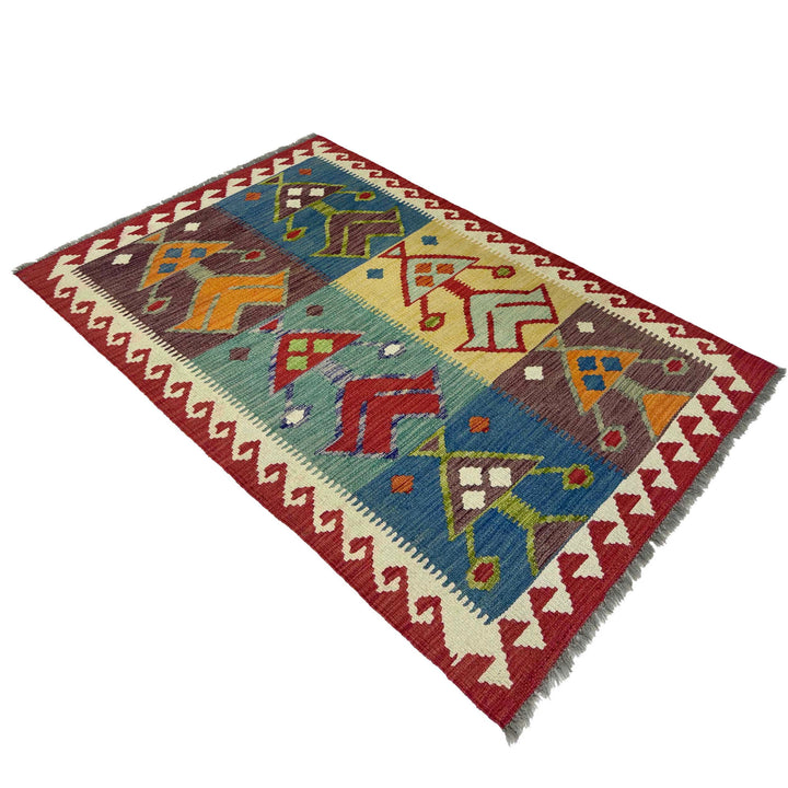 Afghan Kilim Rug 3' 1" x 4' 11" Flat-Weave | No. AL77076