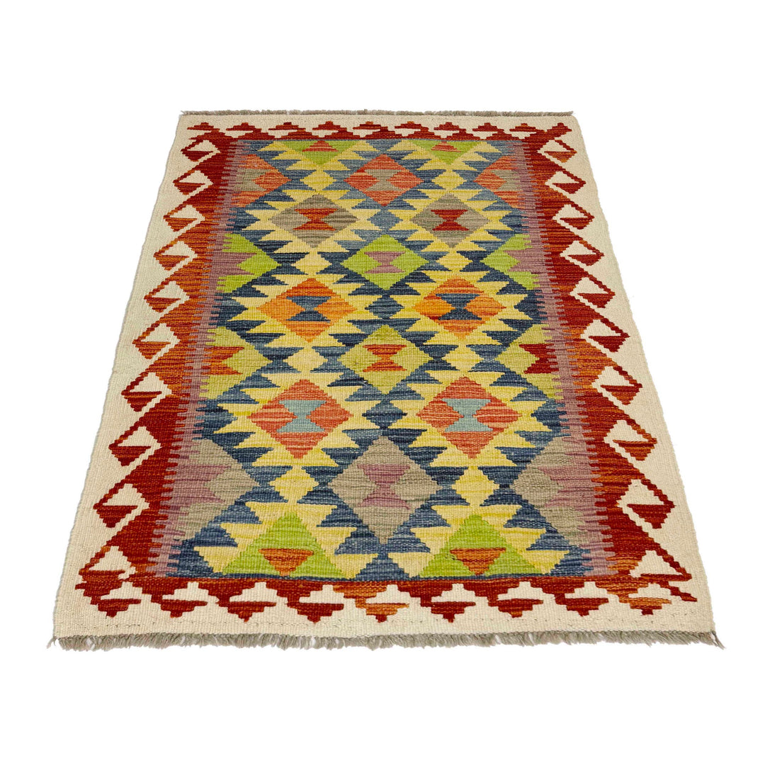 Afghan Vegetable Kilim Rug 3' 1" x 4' 11" Flat-Weave detail