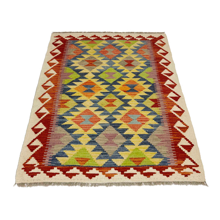 Afghan Vegetable Kilim Rug 3' 1" x 4' 11" Flat-Weave detail